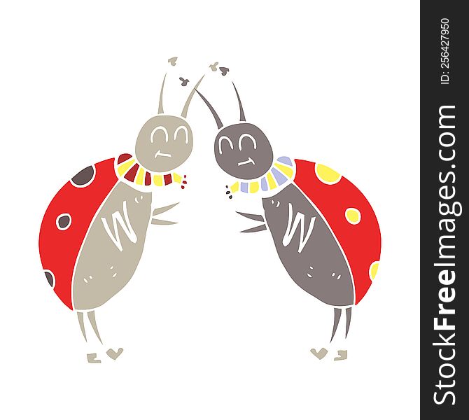 flat color illustration of a cartoon ladybugs greeting