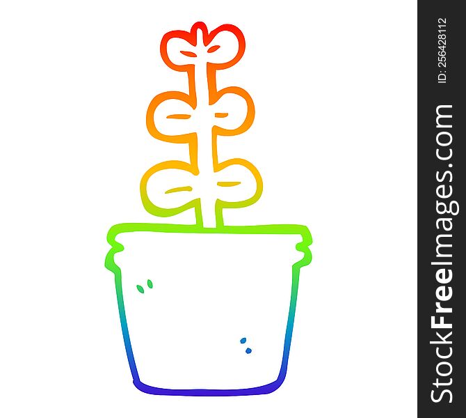 rainbow gradient line drawing of a cartoon house plant