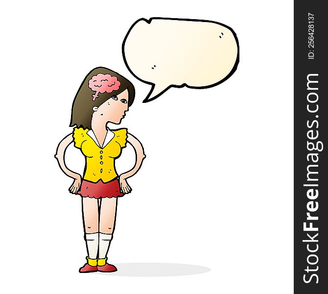 cartoon intelligent woman with speech bubble