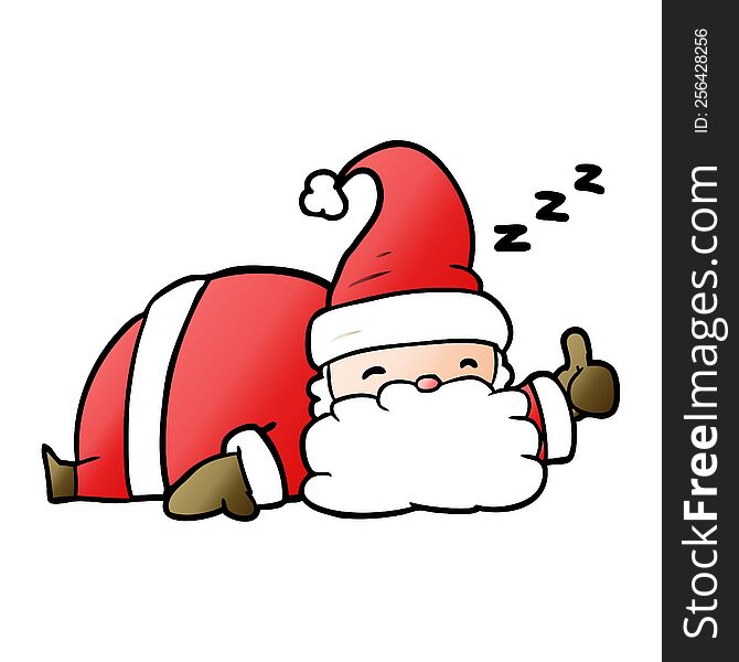 cartoon sleepy santa giving thumbs up symbol. cartoon sleepy santa giving thumbs up symbol