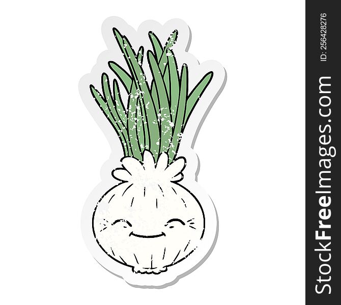 distressed sticker of a cartoon onion