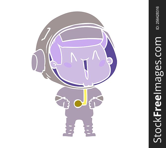 Happy Flat Color Style Cartoon Astronaut