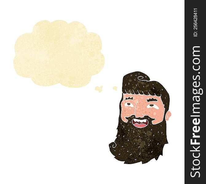 cartoon laughing bearded man with thought bubble