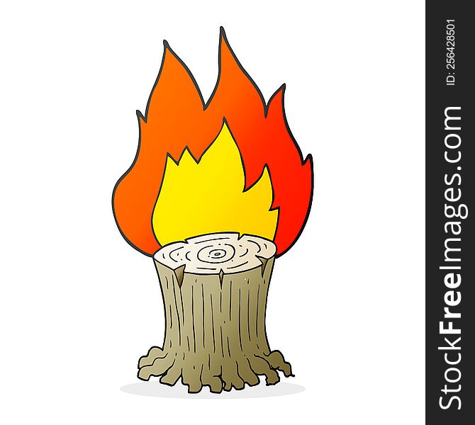 freehand drawn cartoon big tree stump on fire