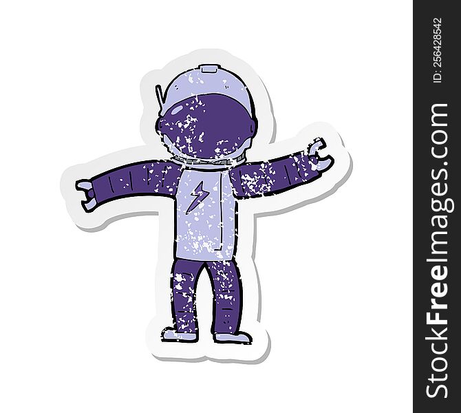retro distressed sticker of a cartoon astronaut