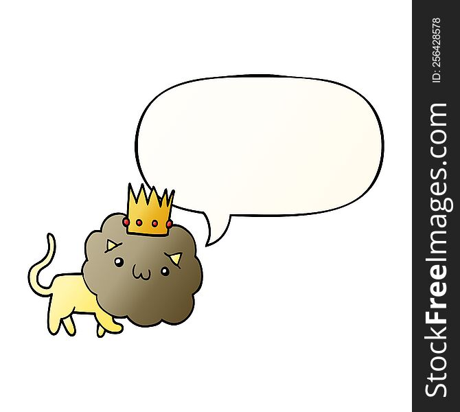 Cartoon Lion And Crown And Speech Bubble In Smooth Gradient Style