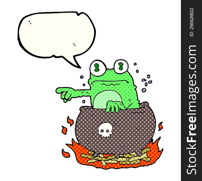 freehand drawn comic book speech bubble cartoon halloween toad in cauldron