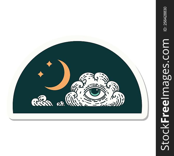 sticker of tattoo in traditional style of moon stars and cloud. sticker of tattoo in traditional style of moon stars and cloud