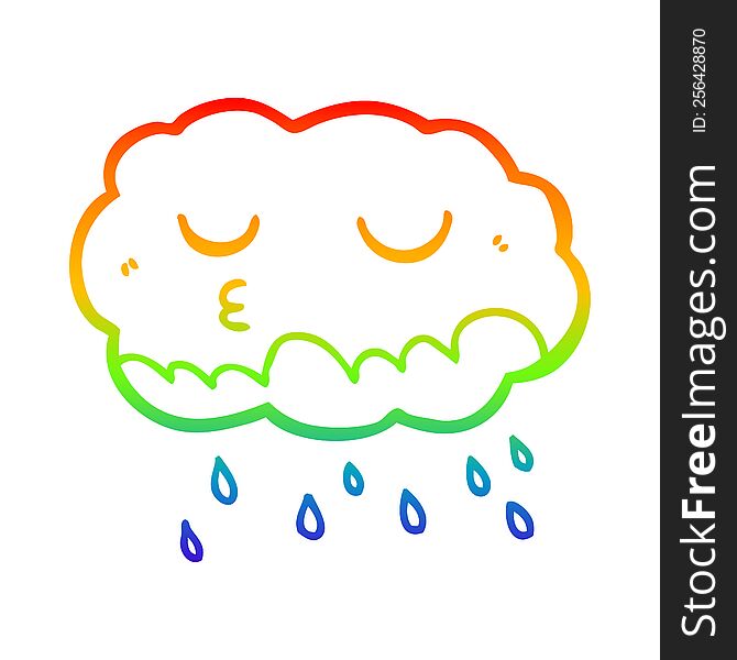 rainbow gradient line drawing of a cartoon rain cloud