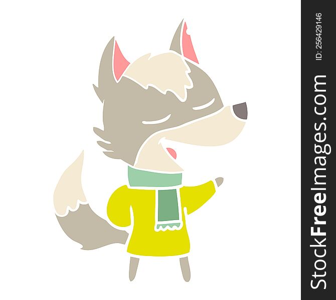 Flat Color Style Cartoon Wolf In Scarf Laughing