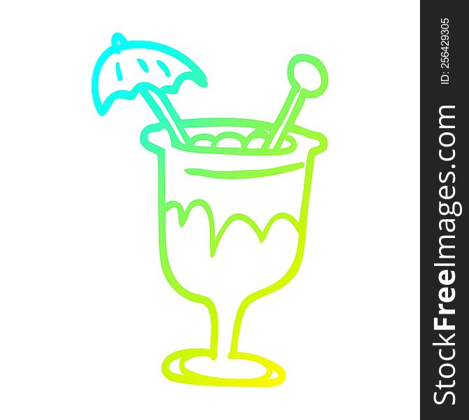 cold gradient line drawing of a cartoon tropical cocktail