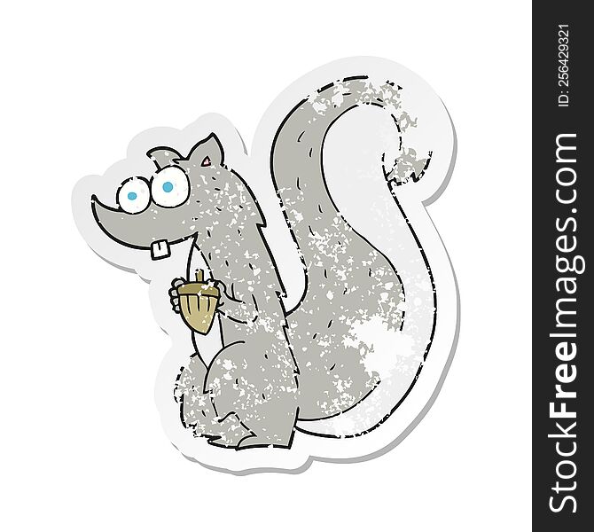 retro distressed sticker of a cartoon squirrel with nut