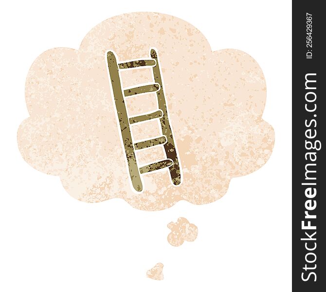 Cartoon Ladder And Thought Bubble In Retro Textured Style