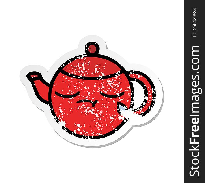 distressed sticker of a cute cartoon teapot