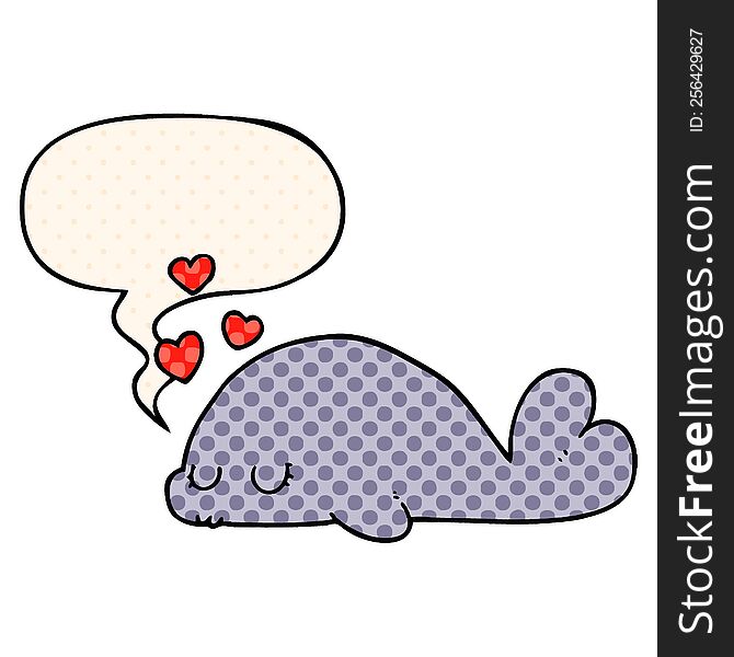 cute cartoon dolphin with speech bubble in comic book style