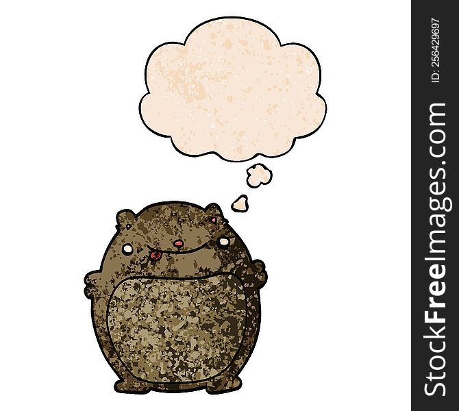 Cartoon Fat Bear And Thought Bubble In Grunge Texture Pattern Style