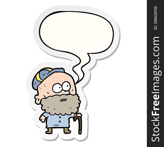 Old Cartoon Man And Walking Stick And Flat Cap And Speech Bubble Sticker