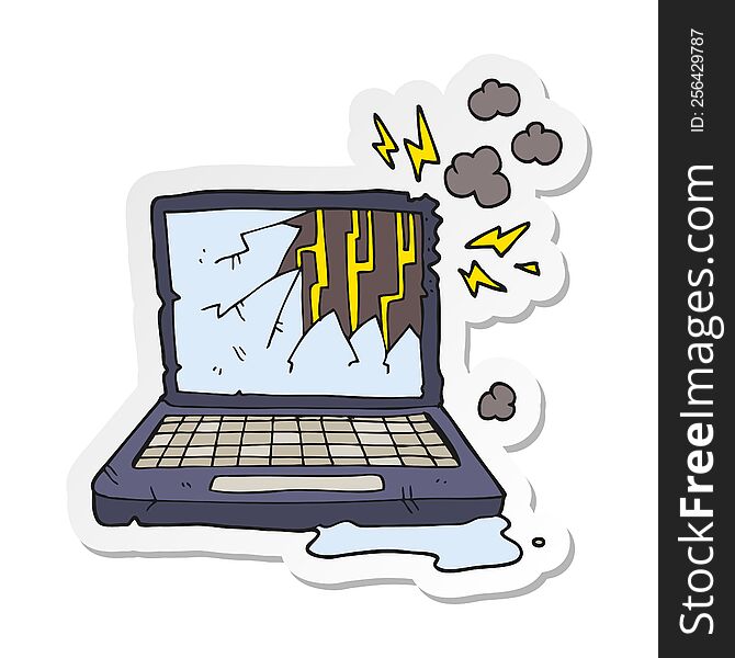 Sticker Of A Cartoon Broken Computer