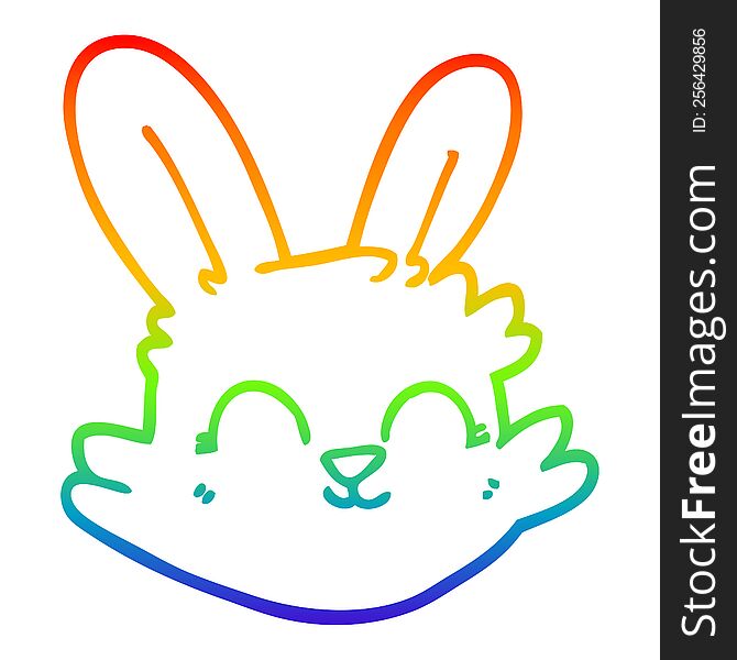Rainbow Gradient Line Drawing Cartoon Happy Rabbit