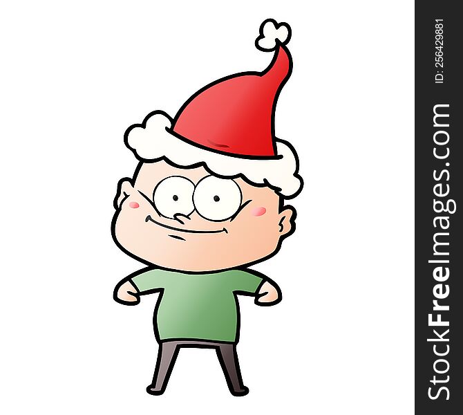 Gradient Cartoon Of A Bald Man Staring Wearing Santa Hat