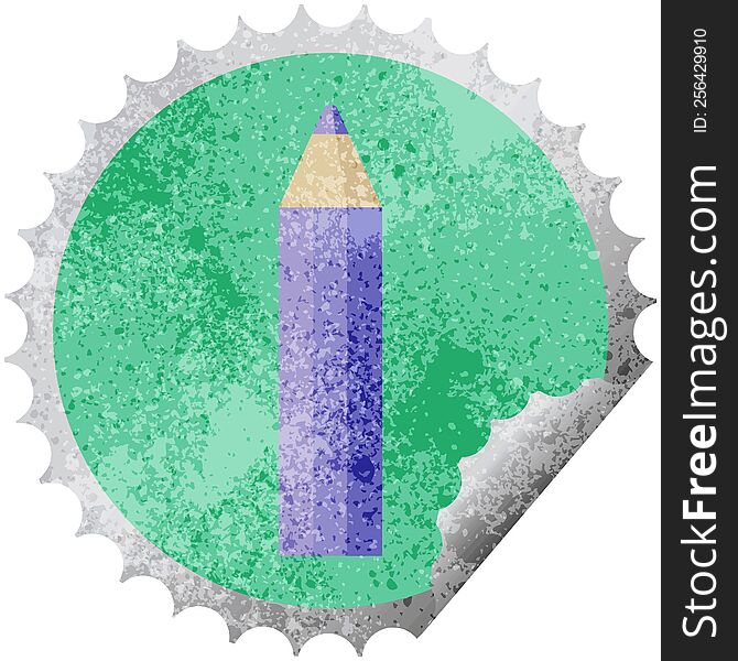 Purple Coloring Pencil Round Sticker Stamp