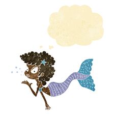 Cartoon Mermaid Blowing Kiss With Thought Bubble Royalty Free Stock Images