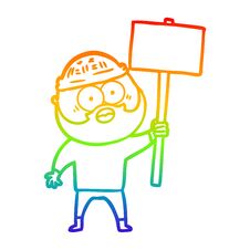 Rainbow Gradient Line Drawing Cartoon Bearded Man With Signpost Royalty Free Stock Image