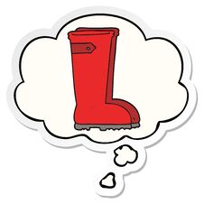 Cartoon Wellington Boots And Thought Bubble As A Printed Sticker Stock Photography