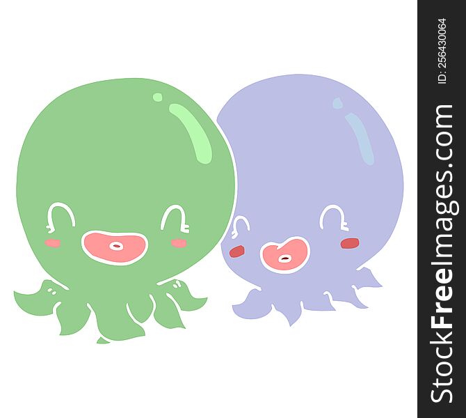 two flat color style cartoon octopi