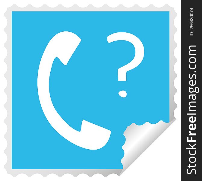 square peeling sticker cartoon of a telephone receiver with question mark