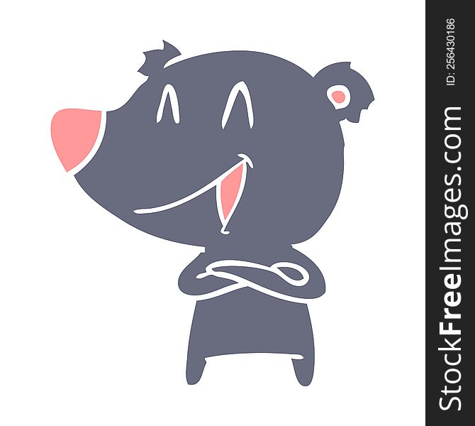 laughing bear with crossed arms flat color style cartoon