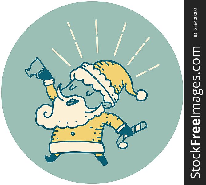 icon of a tattoo style santa claus christmas character celebrating