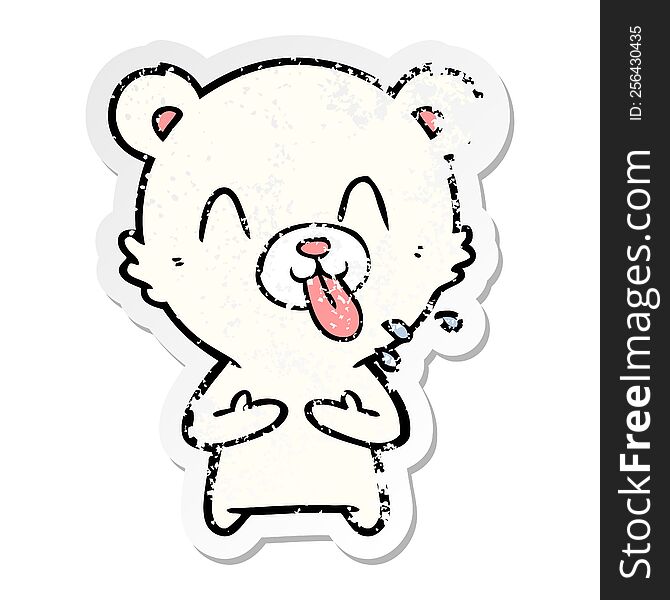 Distressed Sticker Of A Rude Cartoon Polar Bear Sticking Out Tongue