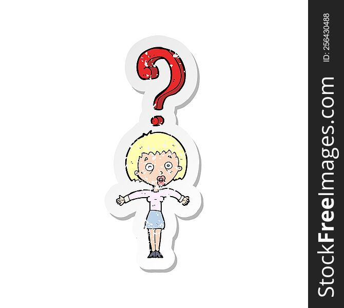 Retro Distressed Sticker Of A Cartoon Confused Woman