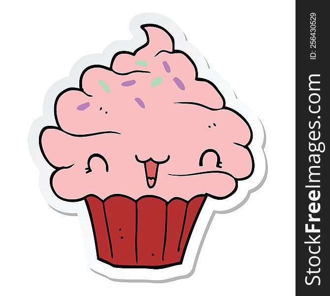 sticker of a cute cartoon frosted cupcake