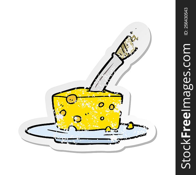 distressed sticker of a cartoon cheese