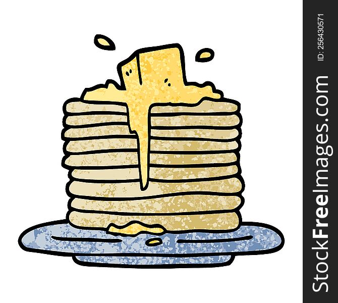 grunge textured illustration cartoon butter melting on pancakes