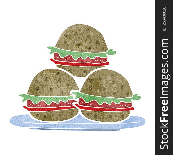 Retro Cartoon Plate Of Burgers