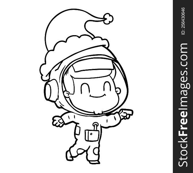 Happy Line Drawing Of A Astronaut Man Wearing Santa Hat