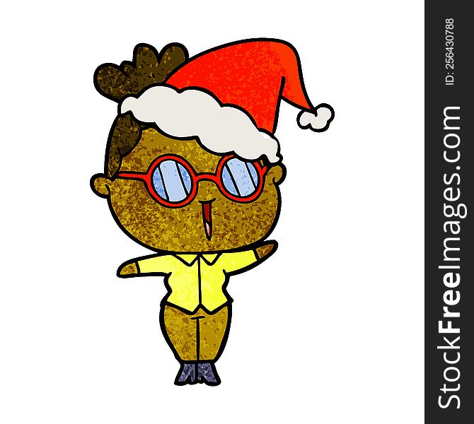 Textured Cartoon Of A Woman Wearing Spectacles Wearing Santa Hat