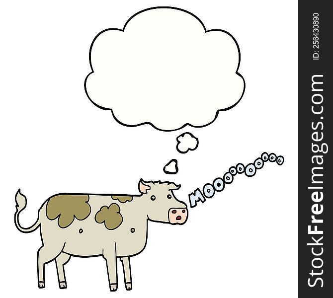 cartoon cow with thought bubble. cartoon cow with thought bubble