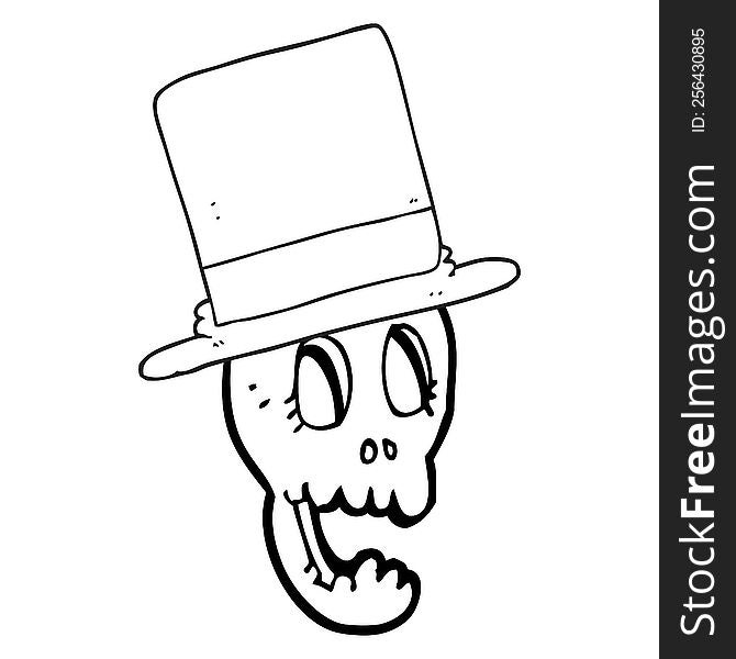 Black And White Cartoon Skull Wearing Top Hat