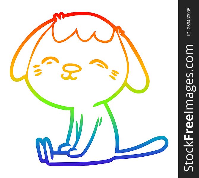 Rainbow Gradient Line Drawing Happy Cartoon Dog Sitting