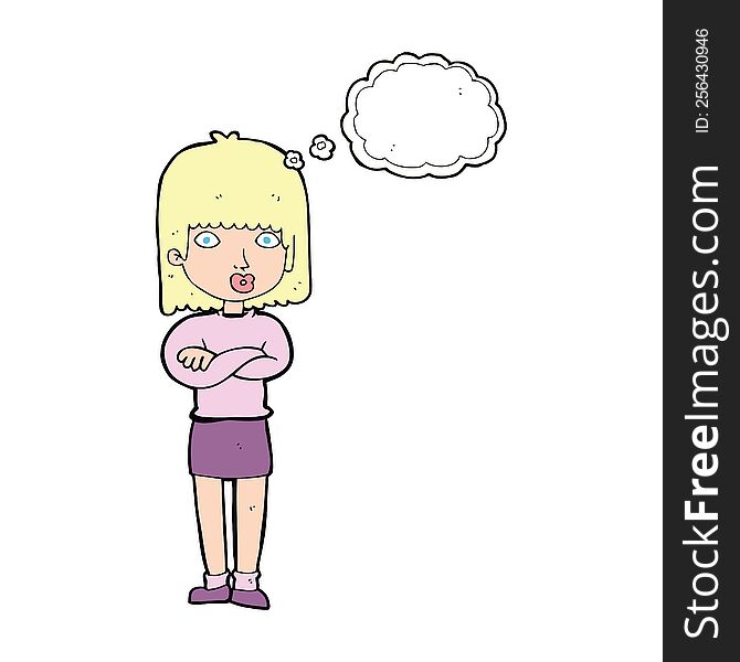 cartoon impatient woman with thought bubble