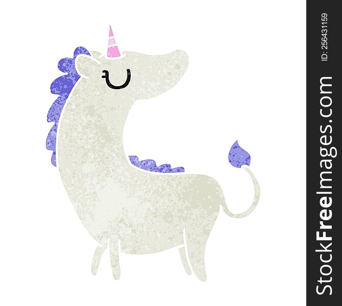 Retro Cartoon Of Cute Kawaii Unicorn