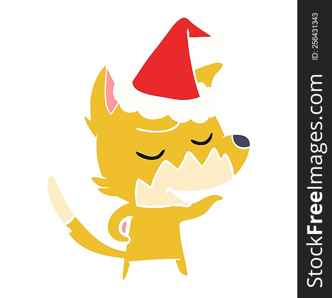 friendly hand drawn flat color illustration of a fox wearing santa hat. friendly hand drawn flat color illustration of a fox wearing santa hat