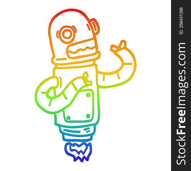 Rainbow Gradient Line Drawing Cartoon Flying Robot