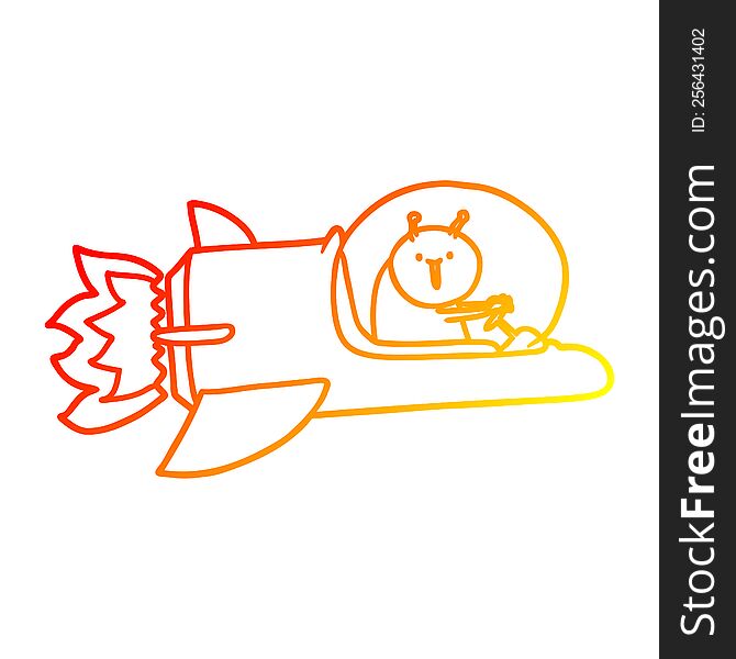 Warm Gradient Line Drawing Cartoon Alien In Spaceship