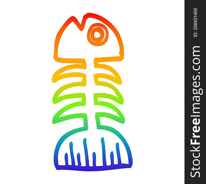 rainbow gradient line drawing of a cartoon fish bones