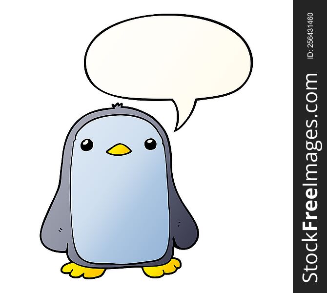 cute cartoon penguin with speech bubble in smooth gradient style